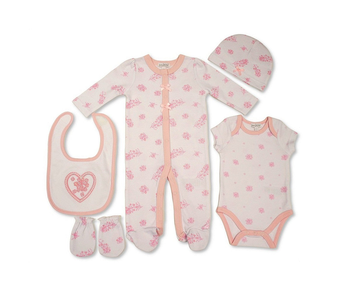 Personalised Baby Girls 5 Pcs Layette Set - Flowers