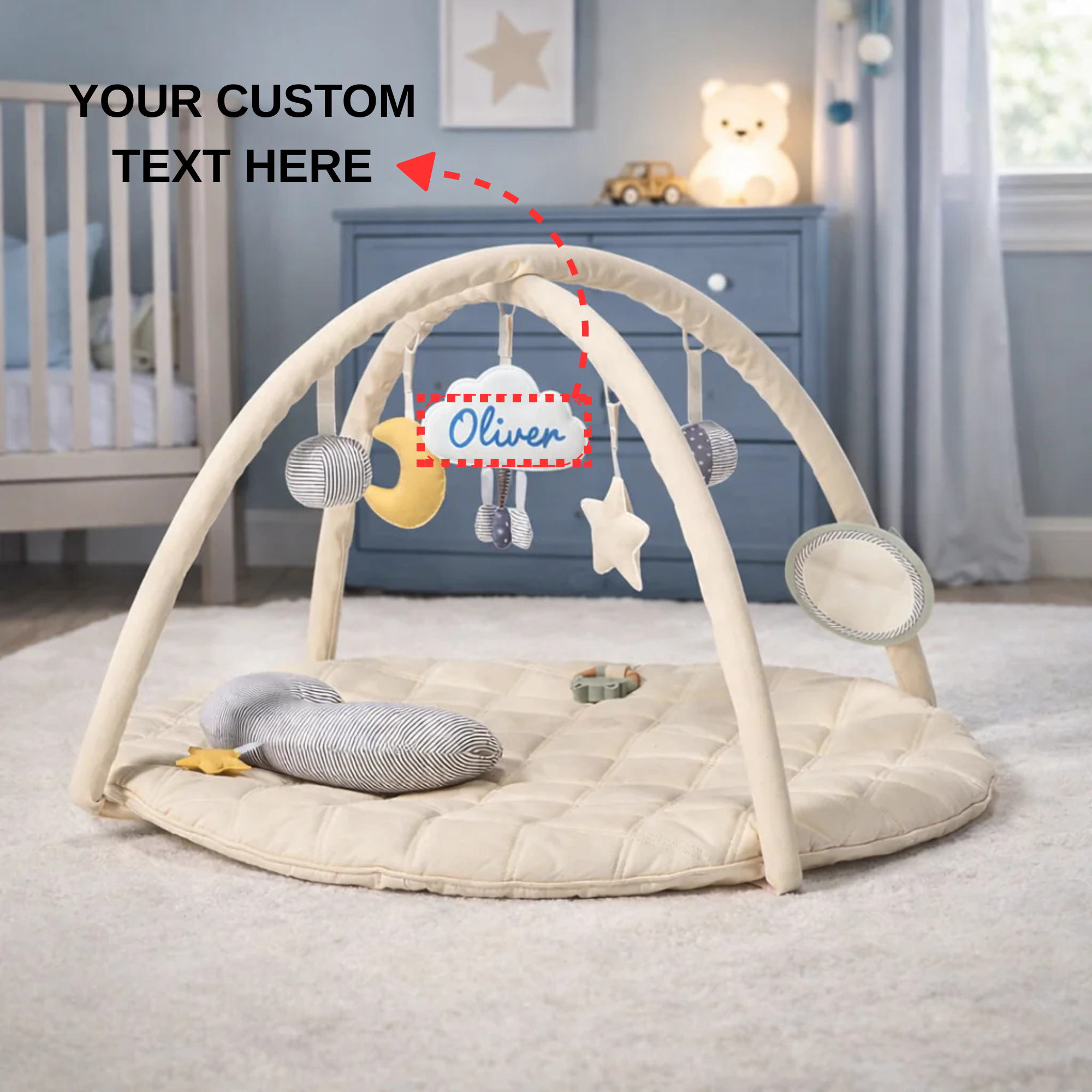 Personalised Minidream Baby Play Mat & Gym with Tummy Time Cushion