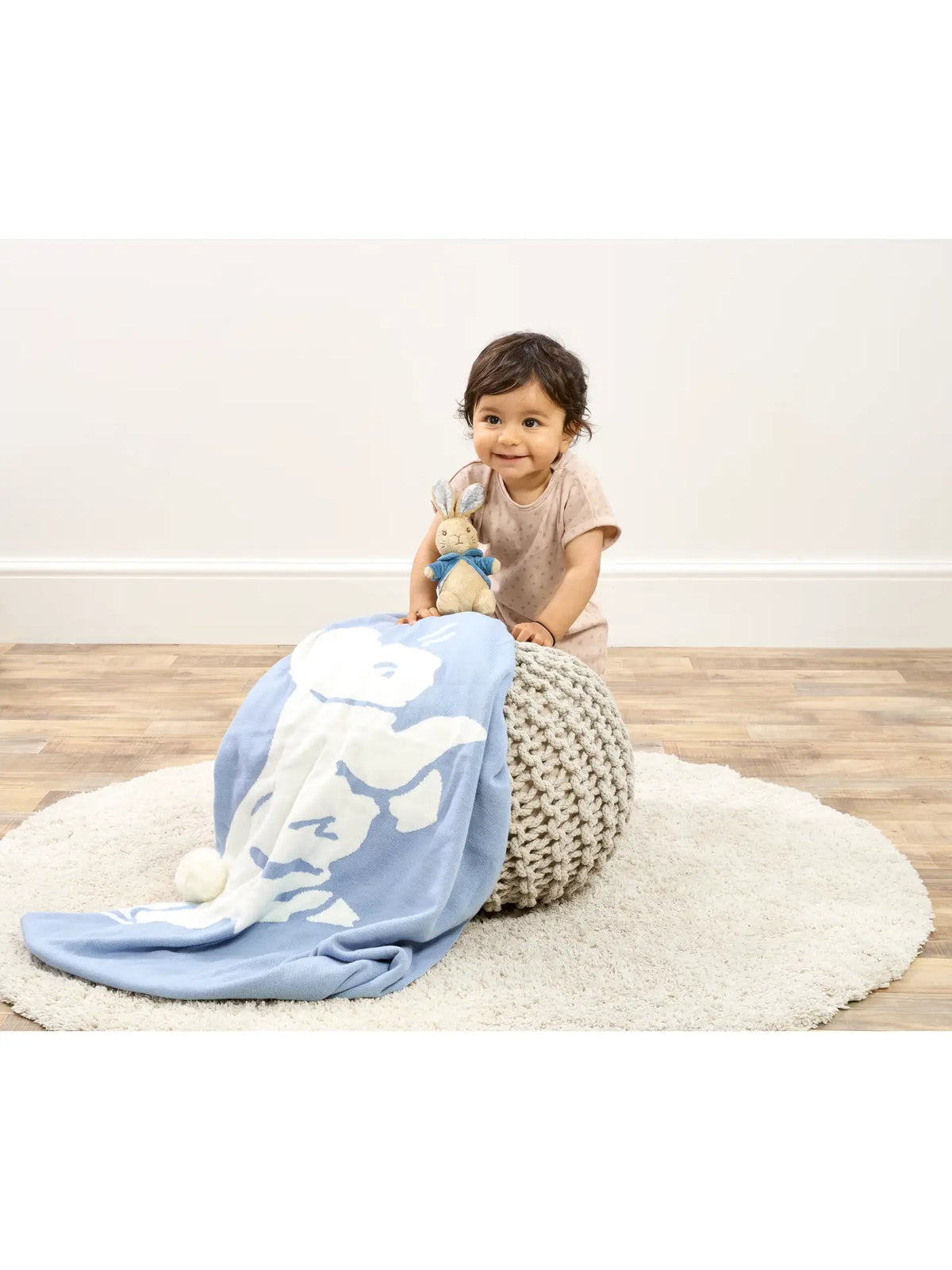 Personalised Peter Rabbit Christening Knitted Baby Blanket & Soft Toy Set