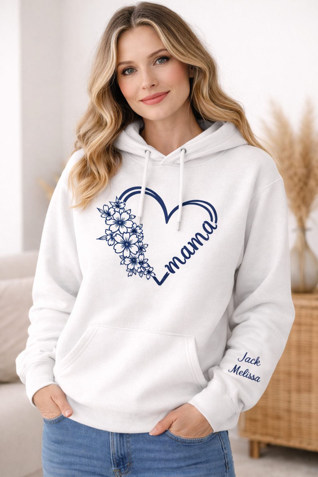 Personalised Floral Heart Mama Hoodie