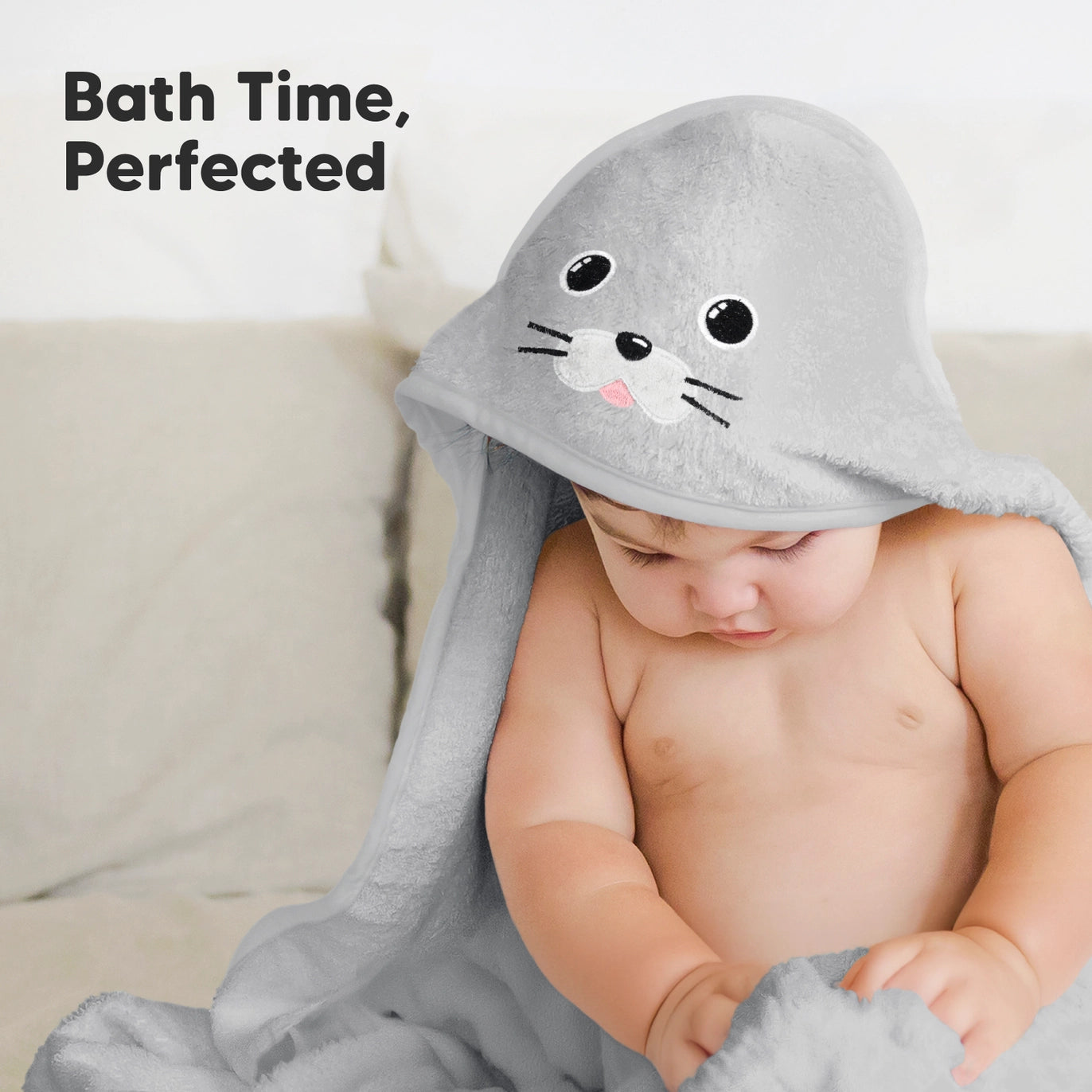Personalised KeaBabies Cuddle Baby Hooded Towel- Seal