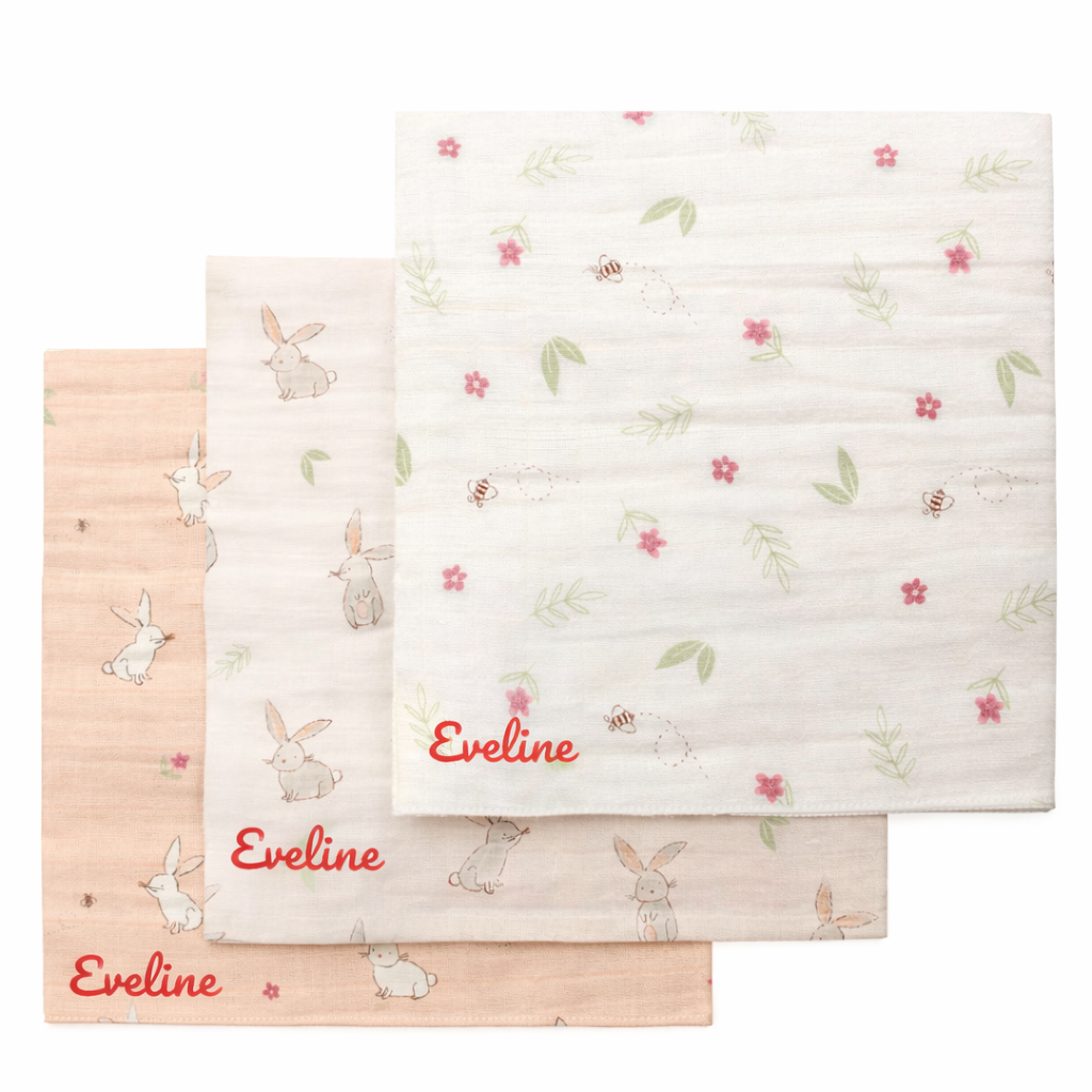 Personalised Bunnies Muslin Set Pink&White