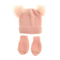 Personalised Pink Double Bobble Hat and Mittens