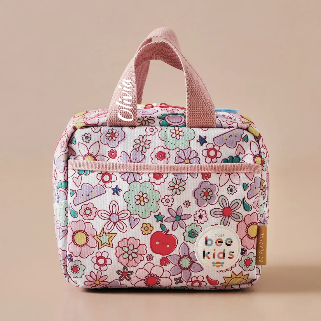 Personalised Just Bee Kids Retro Floral Insulated Lunch Bag