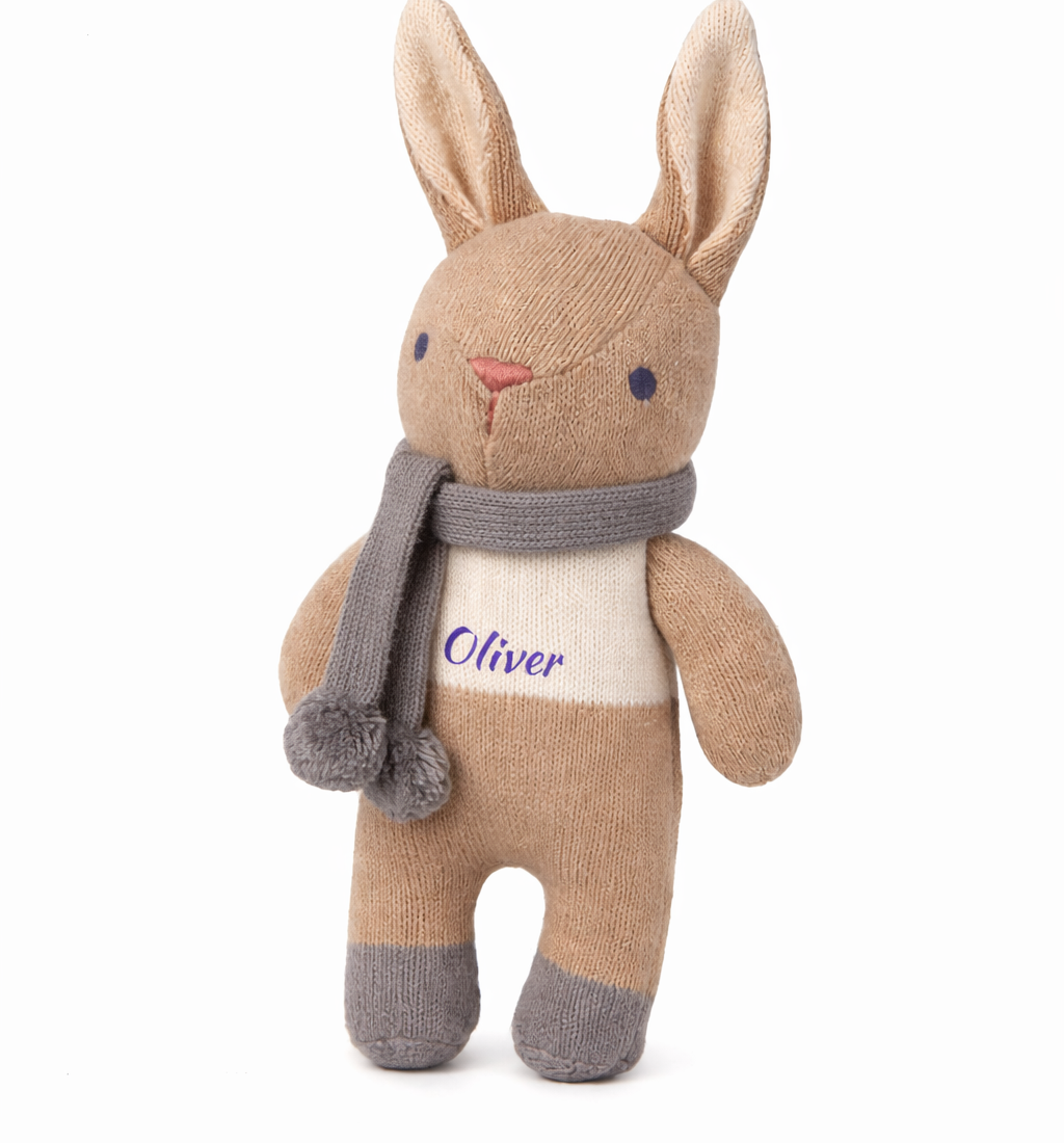 Personalised Baby Threads Taupe - Organic Rattle / Comforter