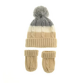 Personalised Beige, Cream & Grey Cable Knit Bobble Hat and Mitten