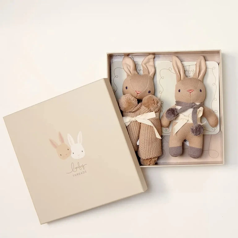 Personalised Baby Threads Taupe - Organic Rattle / Comforter