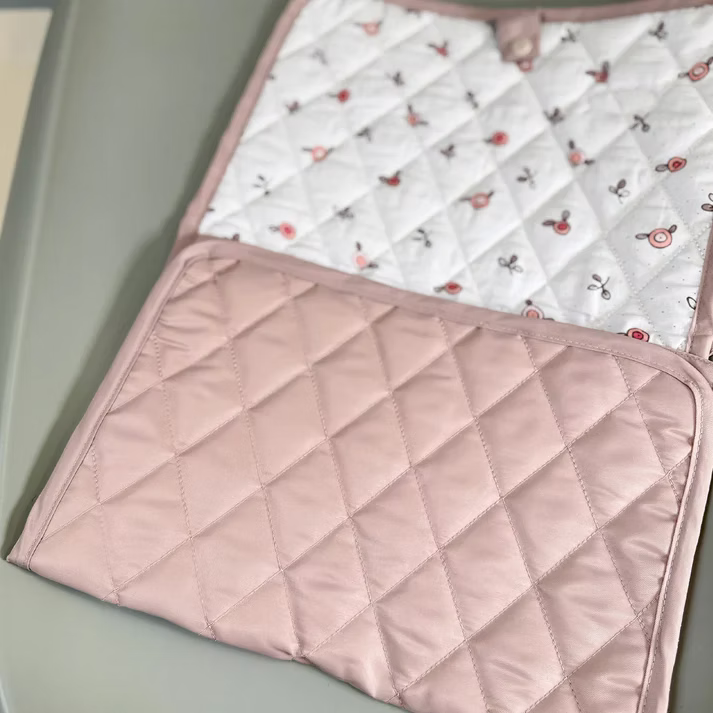 Personalised Travel Changing Mat with Pockets - Baby Pink