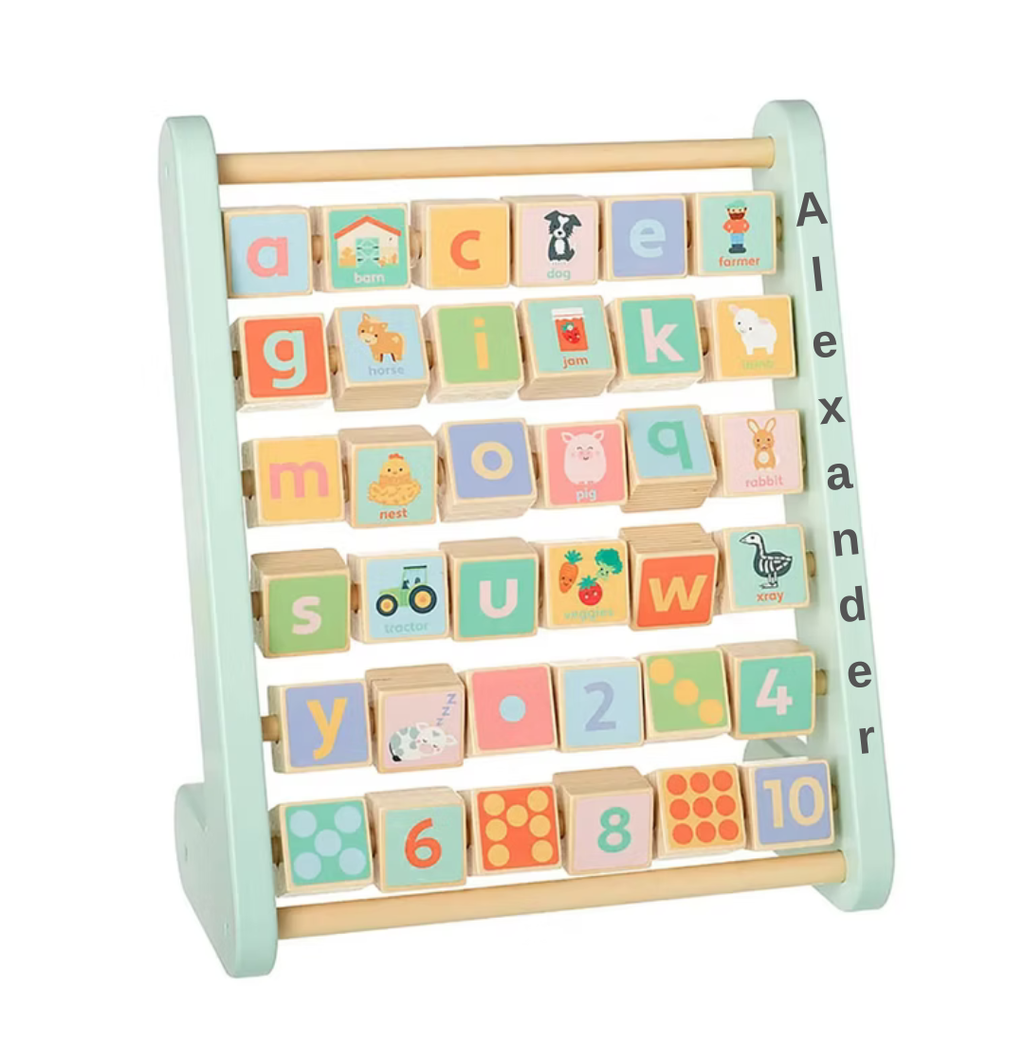 Personalised Farm Animal Wooden Alphabet Abacus
