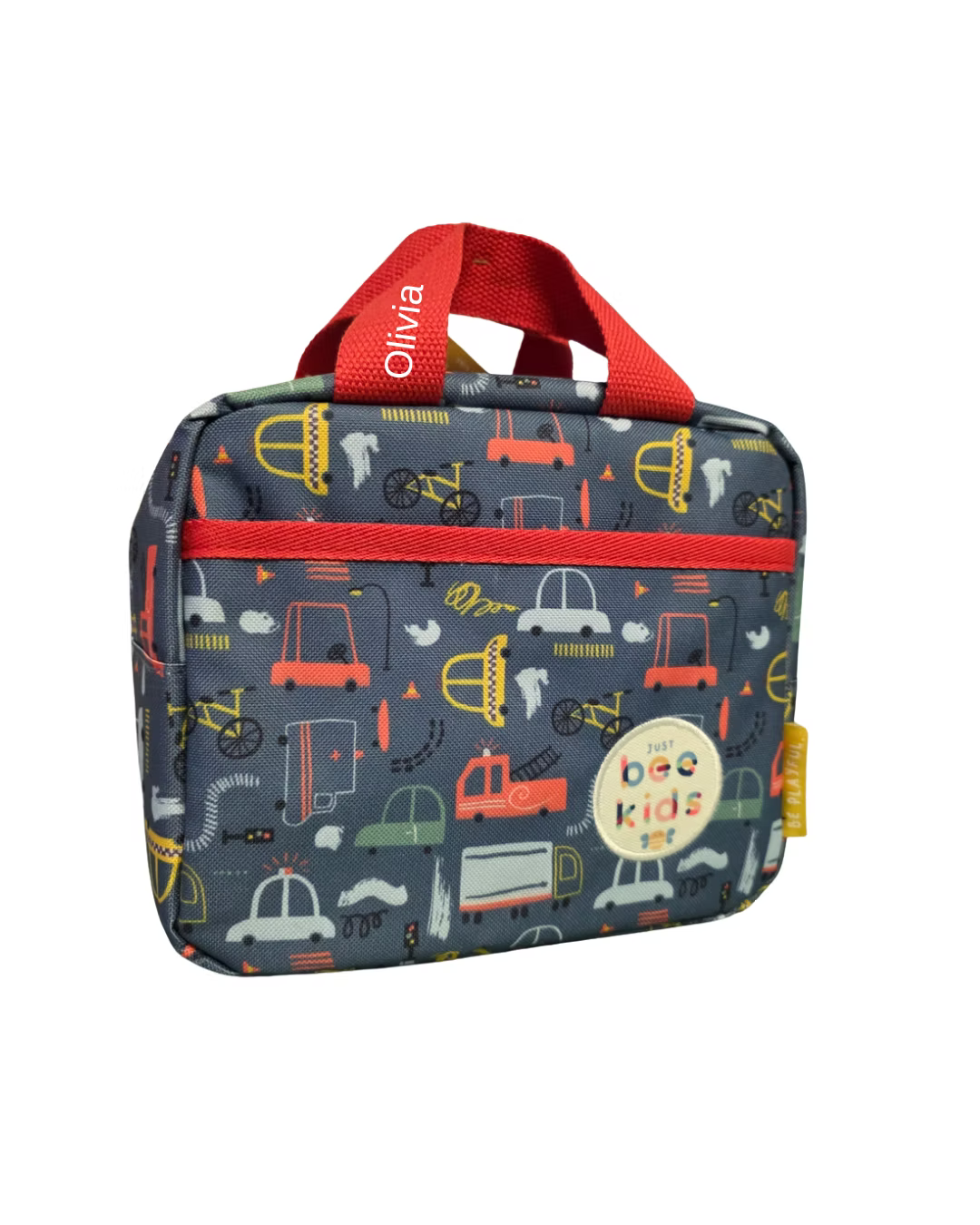 Personalised Just Bee Kids Transport Print Insulated Lunch Bag