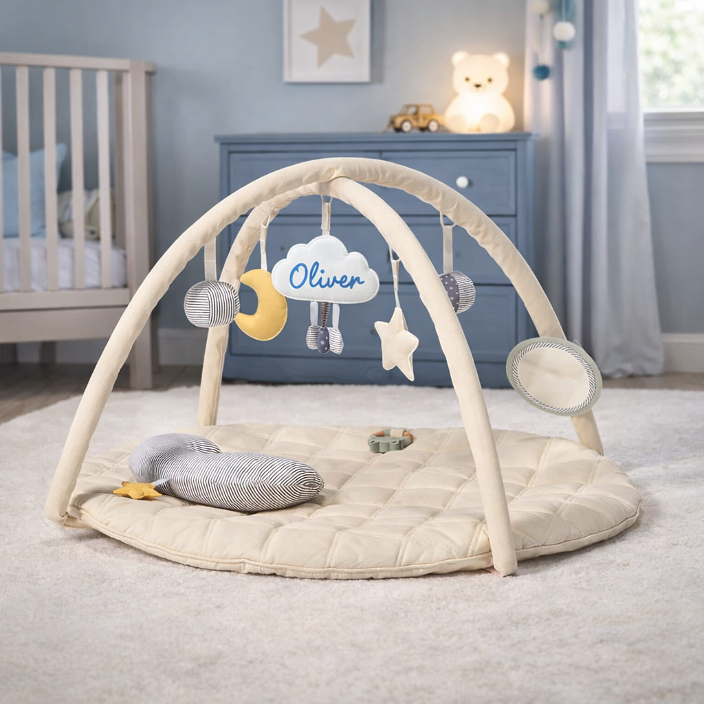 Personalised Minidream Baby Play Mat & Gym with Tummy Time Cushion
