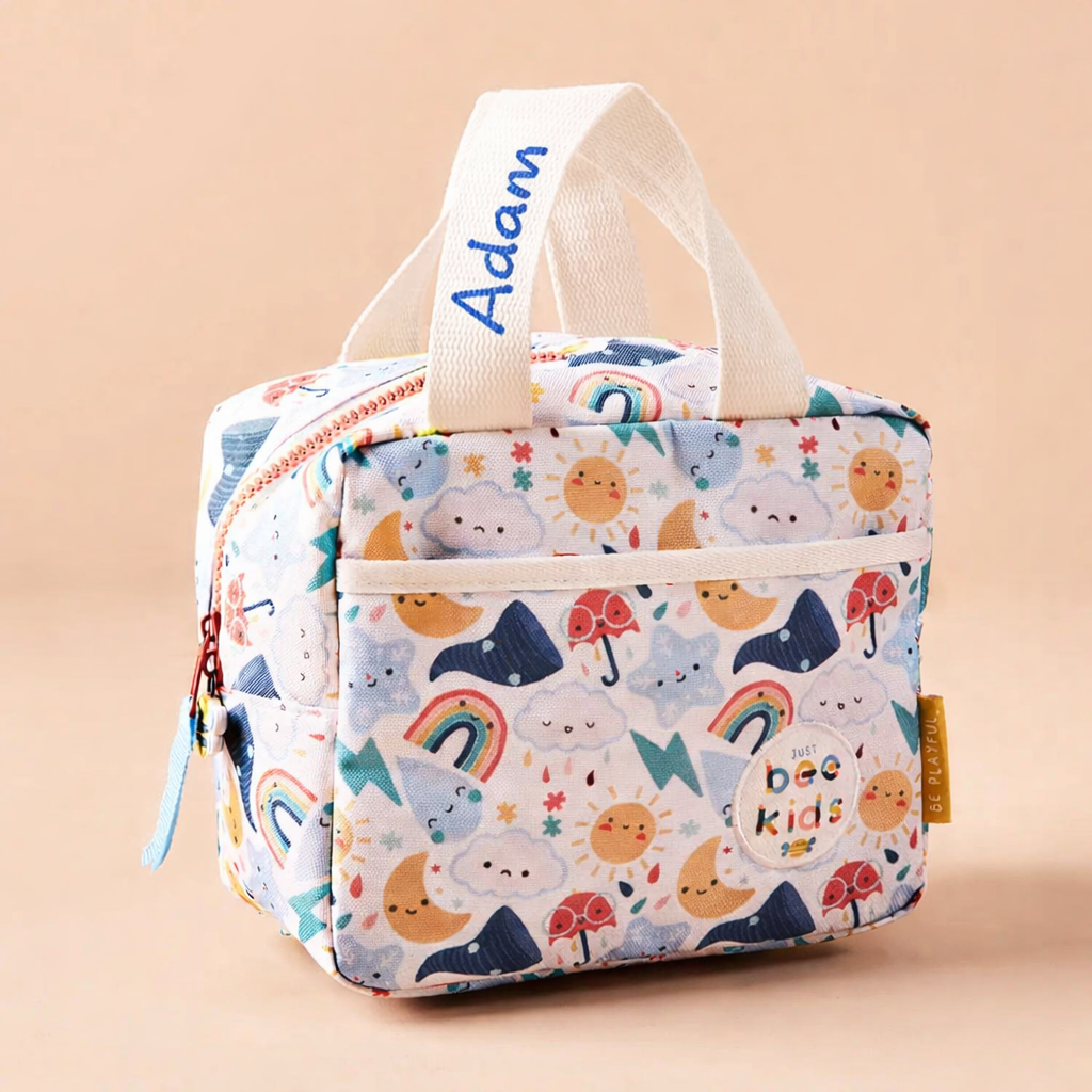 Personalised Just Bee Kids Weather Print Insulated Lunch Bag