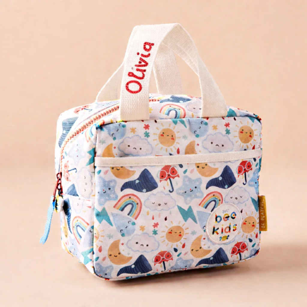 Personalised Just Bee Kids Weather Print Insulated Lunch Bag