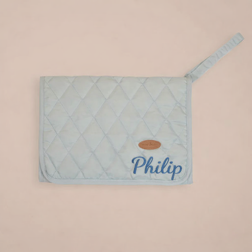 Personalised Baby Travel Changing Mat with Pockets - Sage Green