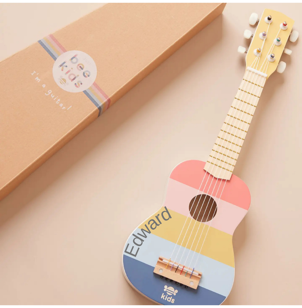 Personalised Just Bee Kids Stripe Wooden Guitar Toy
