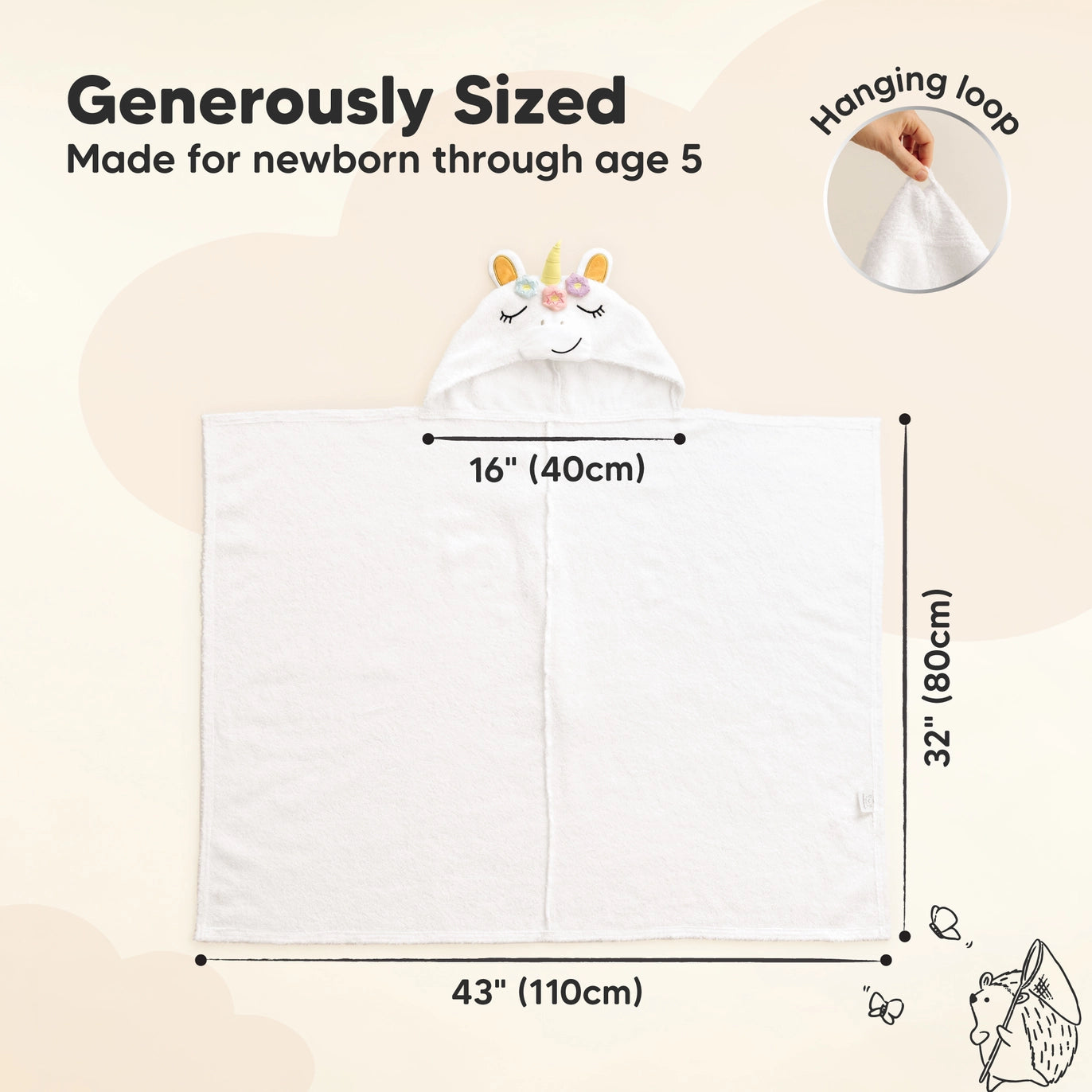 Personalised KeaBabies Cuddle Baby Hooded Towel- Uria