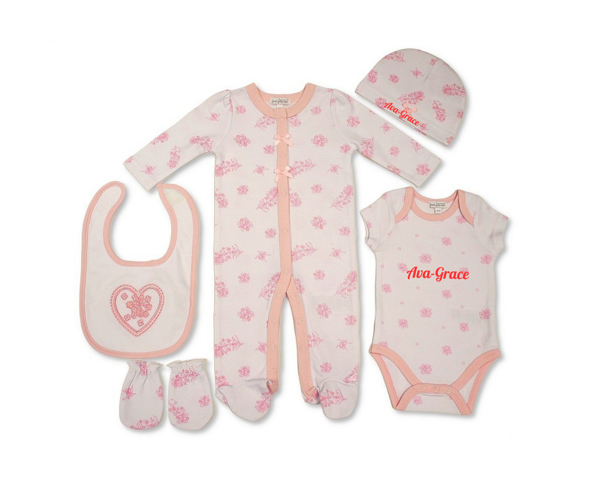 Personalised Baby Girls 5 Pcs Layette Set - Flowers