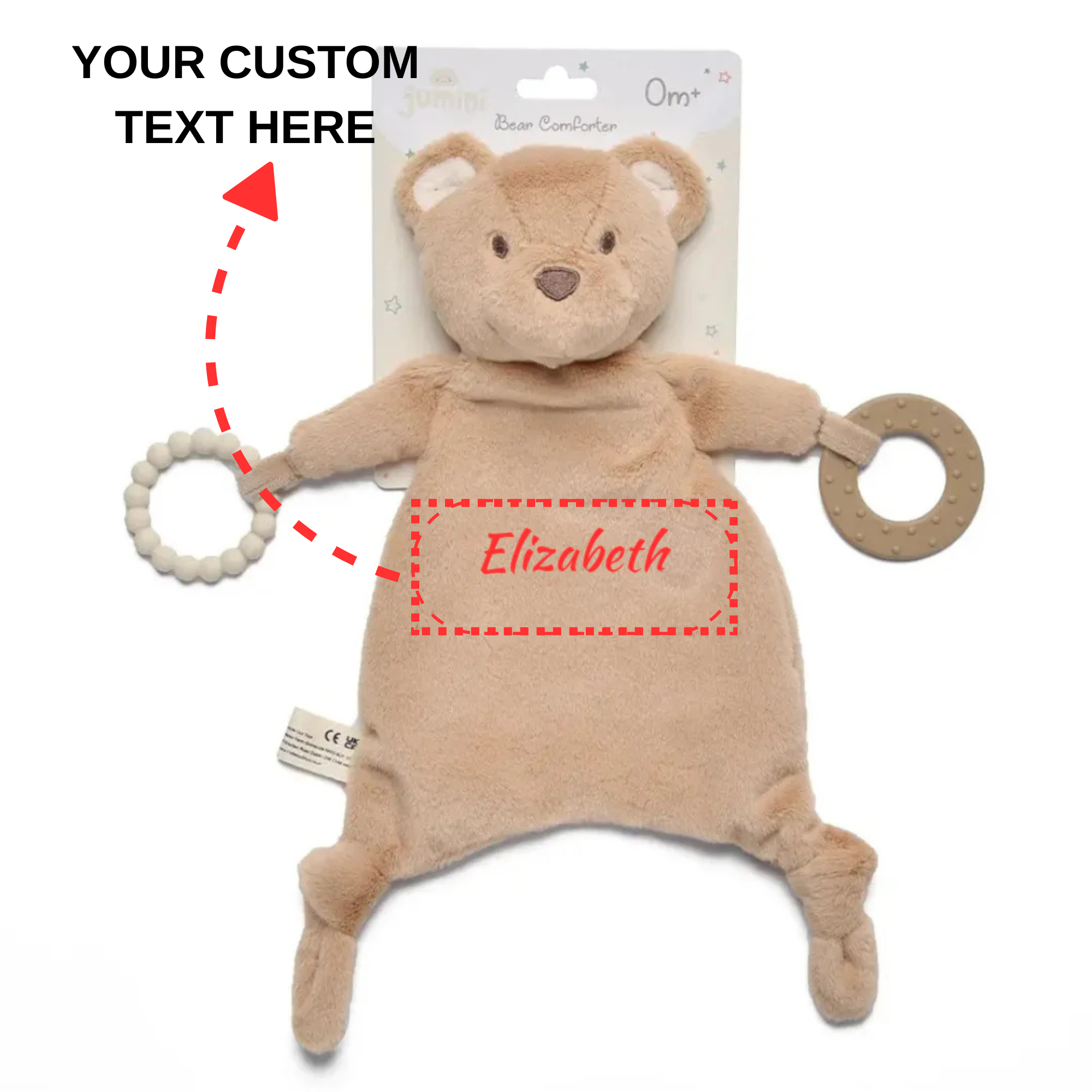 Personalised Bear Comforter with Silicone Ring