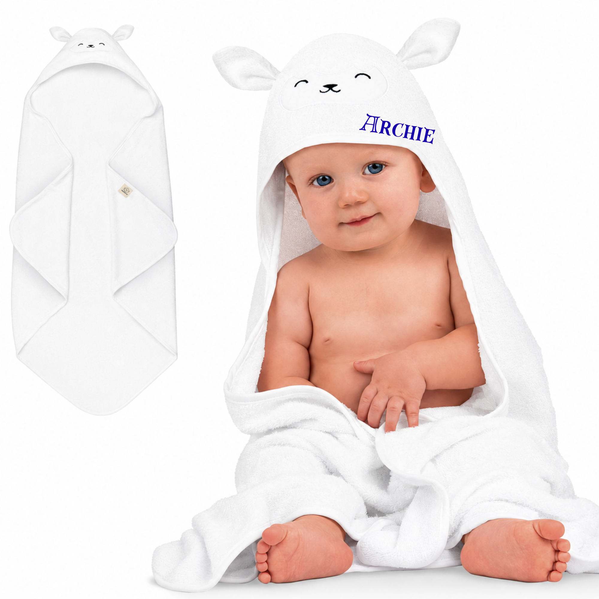 Personalised KeaBabies Cuddle Baby Hooded Towel- Lamb
