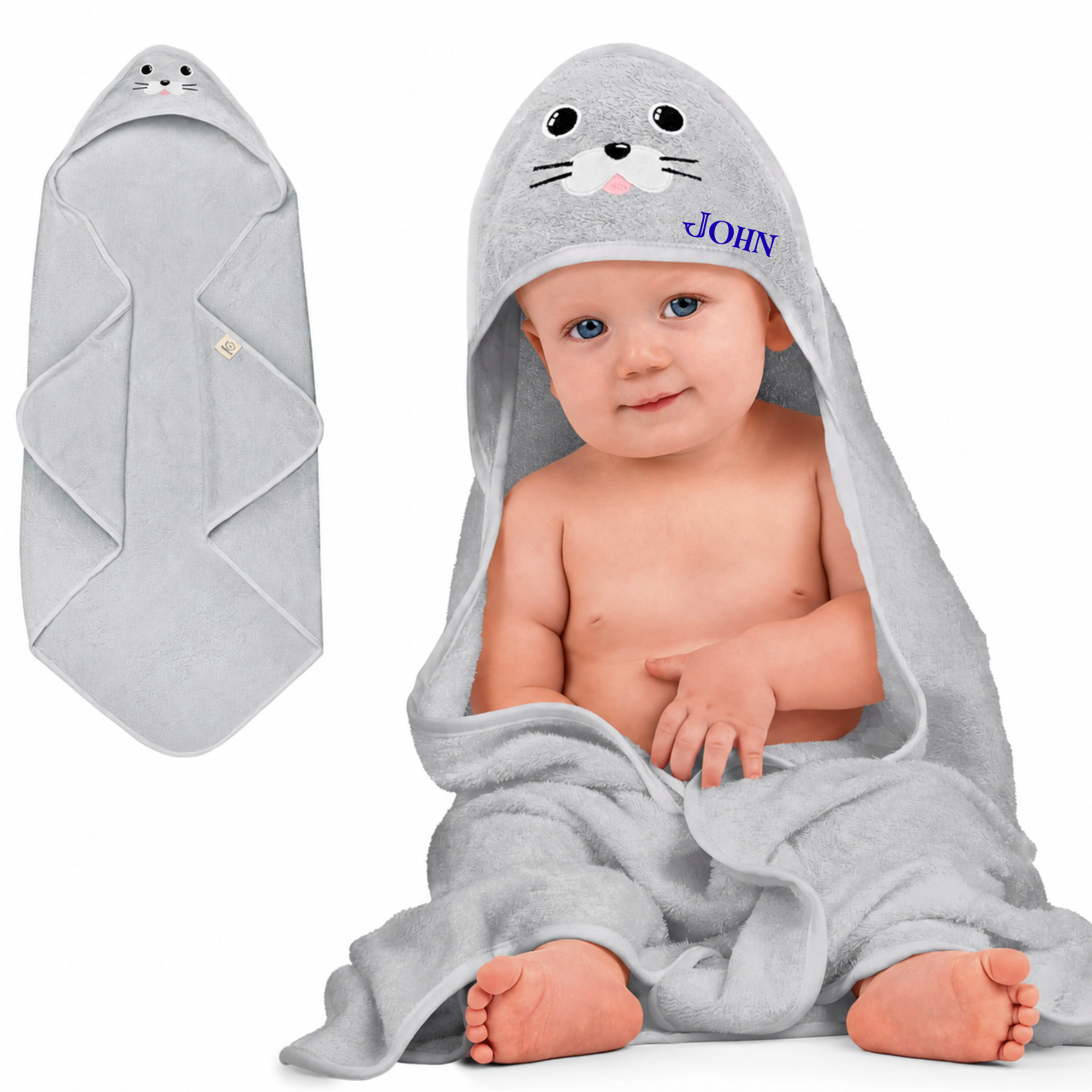 Personalised KeaBabies Cuddle Baby Hooded Towel- Seal