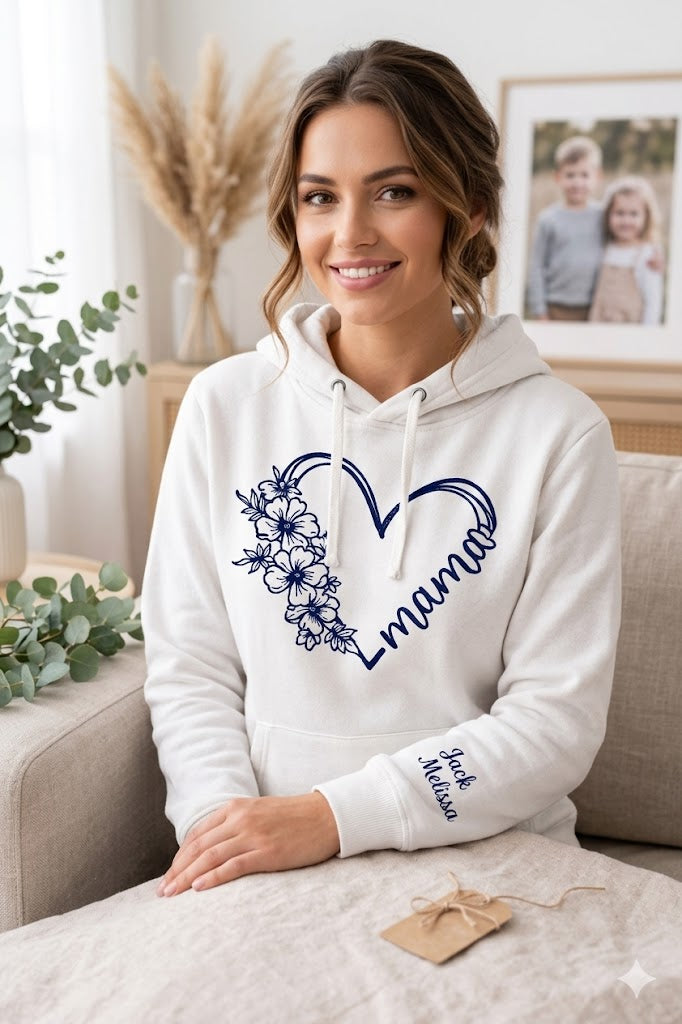 Personalised Floral Heart Mama Hoodie