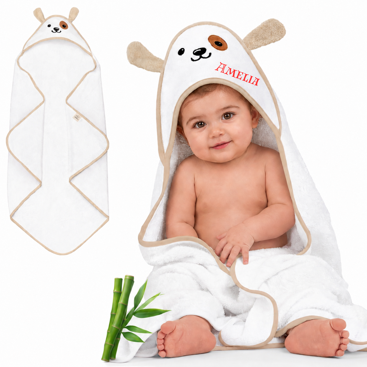 Personalised KeaBabies Cuddle Baby Hooded Towel- Dog