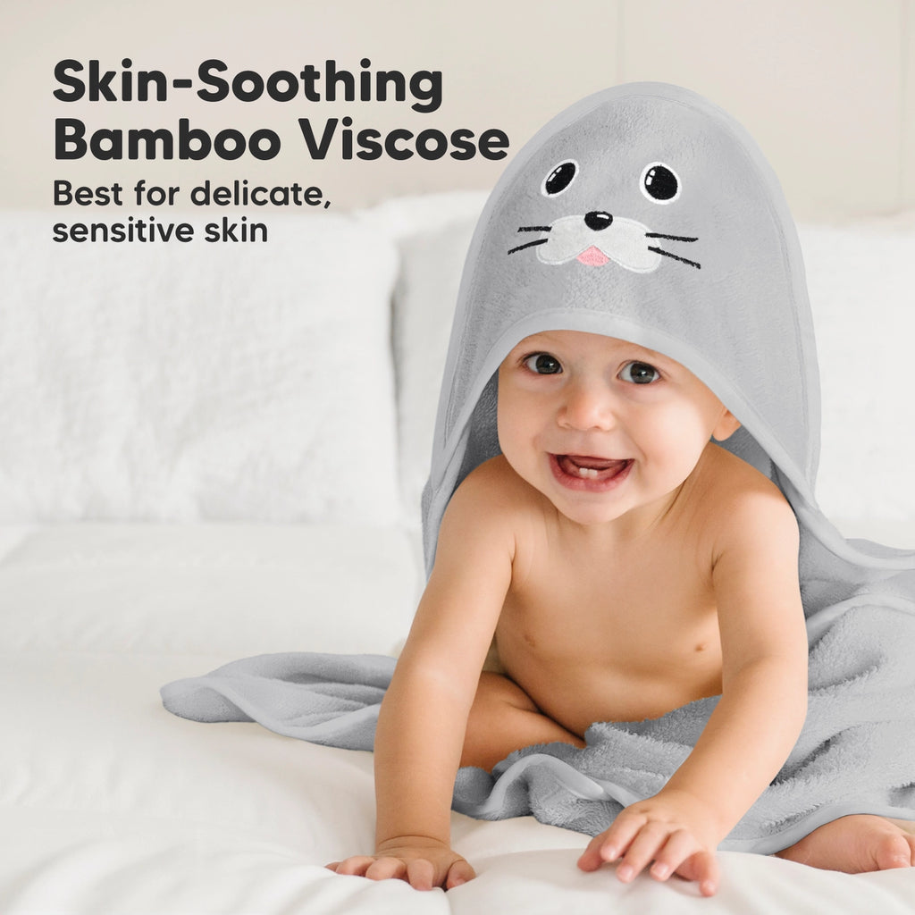 Personalised KeaBabies Cuddle Baby Hooded Towel- Seal