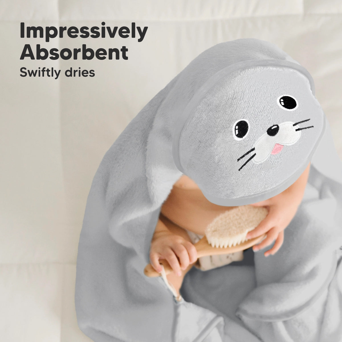Personalised KeaBabies Cuddle Baby Hooded Towel- Seal