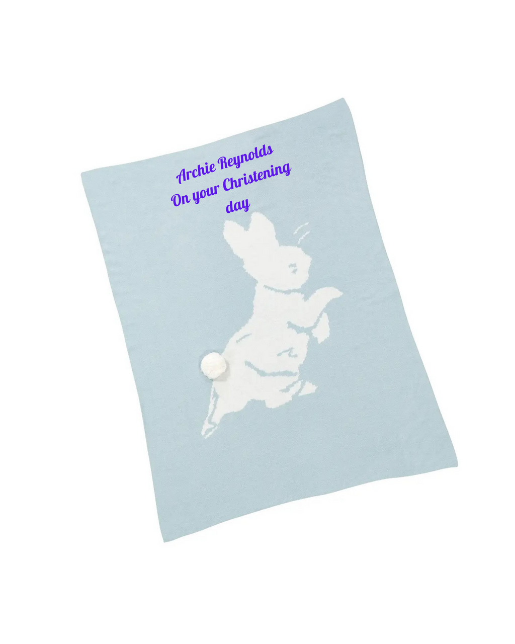 Personalised Peter Rabbit Christening Knitted Baby Blanket & Soft Toy Set