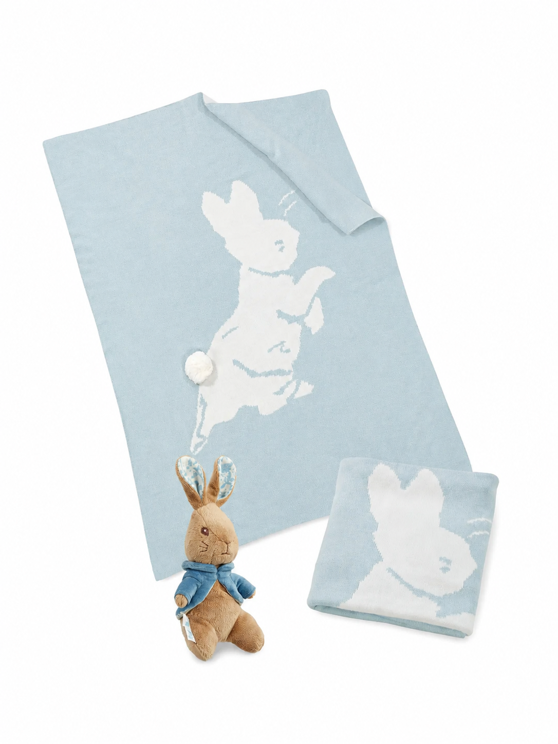 Personalised Peter Rabbit Christening Knitted Baby Blanket & Soft Toy Set
