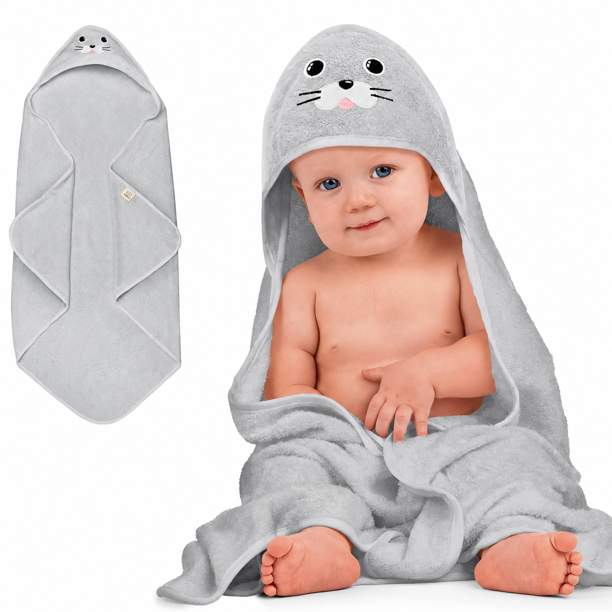 Personalised KeaBabies Cuddle Baby Hooded Towel- Seal