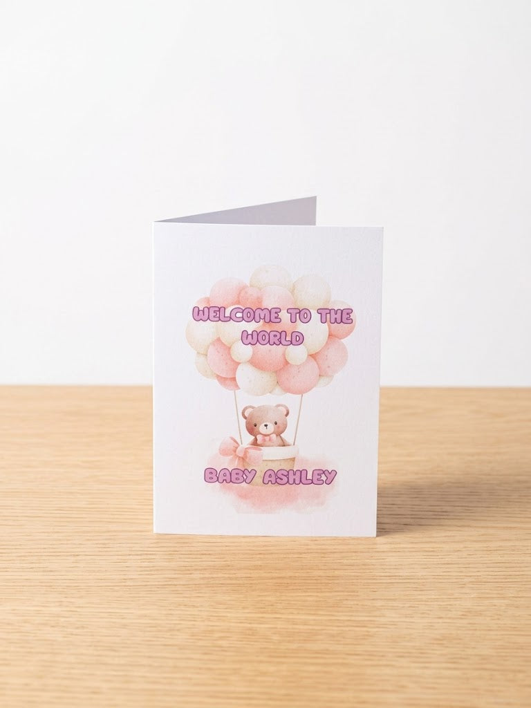 Personalised "Welcome to the World" Teddy Bear Greeting Card