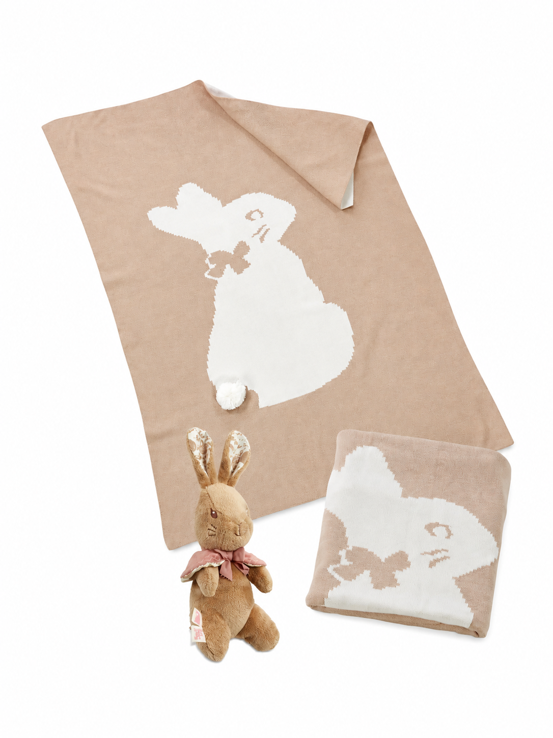 Personalised Flopsy Bunny Knitted Baby Blanket & Soft Toy Set